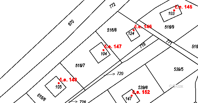 Ješovice 147, Liběchov na parcele st. 104 v KÚ Ješovice, Katastrální mapa
