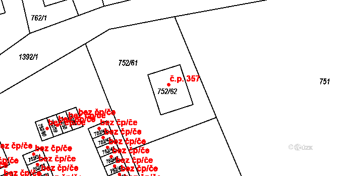 Řepy 357, Praha na parcele st. 752/62 v KÚ Řepy, Katastrální mapa