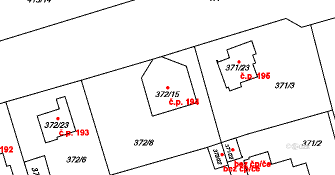 Štěrboholy 194, Praha na parcele st. 372/15 v KÚ Štěrboholy, Katastrální mapa