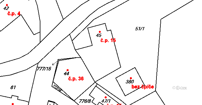 Podluhy 16 na parcele st. 45 v KÚ Podluhy, Katastrální mapa