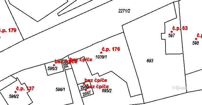 Dolní Předměstí 176, Trutnov na parcele st. 1039/1 v KÚ Trutnov, Katastrální mapa