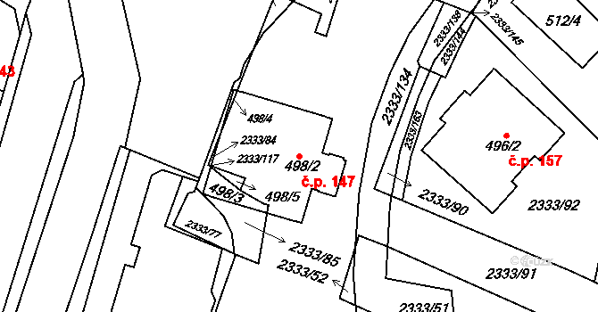 Příbram III 147, Příbram na parcele st. 498/2 v KÚ Příbram, Katastrální mapa