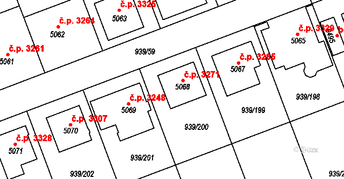 Hodonín 3271 na parcele st. 5068 v KÚ Hodonín, Katastrální mapa
