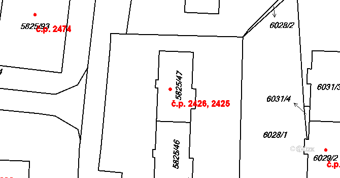 Česká Lípa 2425,2426 na parcele st. 5825/47 v KÚ Česká Lípa, Katastrální mapa