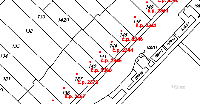 Chomutov 2345 na parcele st. 141 v KÚ Chomutov II, Katastrální mapa