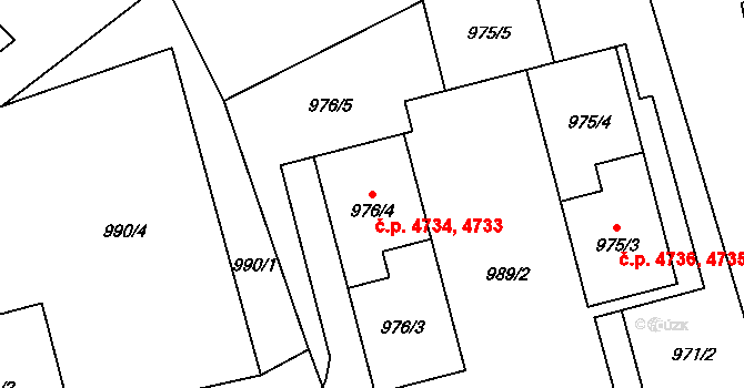 Chomutov 4733,4734 na parcele st. 976/3 v KÚ Chomutov I, Katastrální mapa