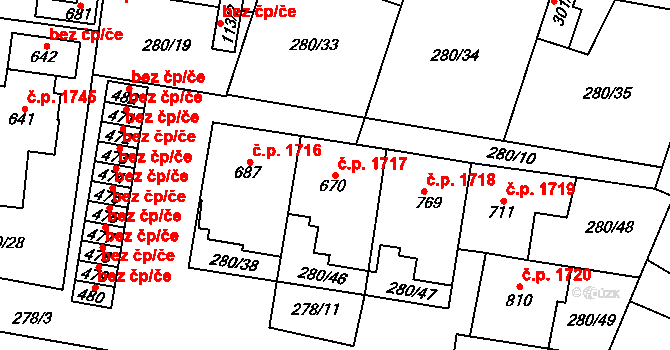 Nový Hradec Králové 1717, Hradec Králové na parcele st. 670 v KÚ Kluky, Katastrální mapa