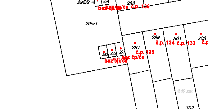Radostice 32 na parcele st. 293 v KÚ Radostice u Brna, Katastrální mapa