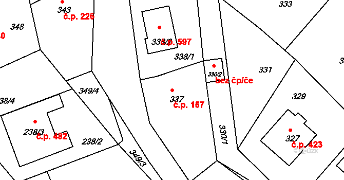 Štípa 157, Zlín na parcele st. 337 v KÚ Štípa, Katastrální mapa