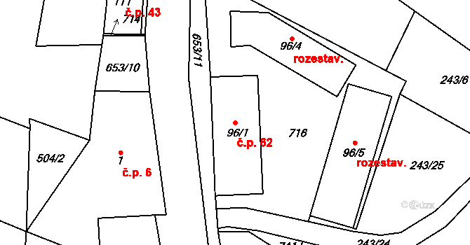 Březovice 62 na parcele st. 96/1 v KÚ Březovice pod Bezdězem, Katastrální mapa