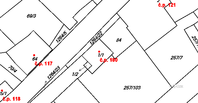 Vranová Lhota 180 na parcele st. 1/1 v KÚ Vranová, Katastrální mapa