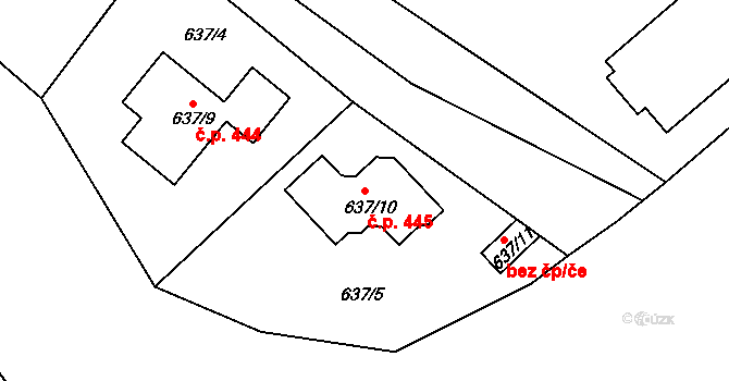 Svatava 445 na parcele st. 637/10 v KÚ Svatava, Katastrální mapa