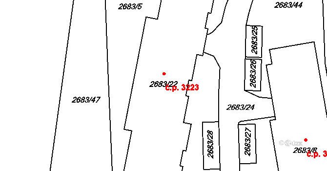 Záběhlice 3223, Praha na parcele st. 2683/22 v KÚ Záběhlice, Katastrální mapa