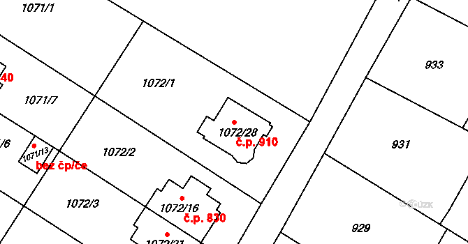 Studénka 910 na parcele st. 1072/28 v KÚ Studénka nad Odrou, Katastrální mapa