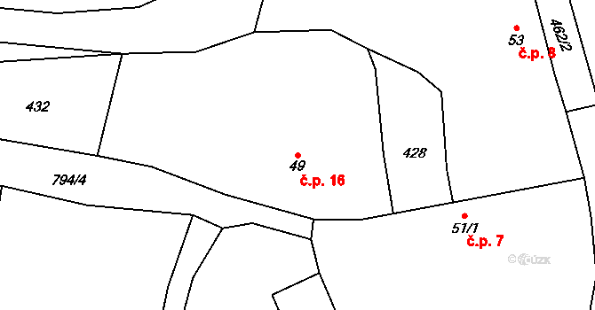 Maníkovice 16, Ptýrov na parcele st. 49 v KÚ Ptýrov, Katastrální mapa