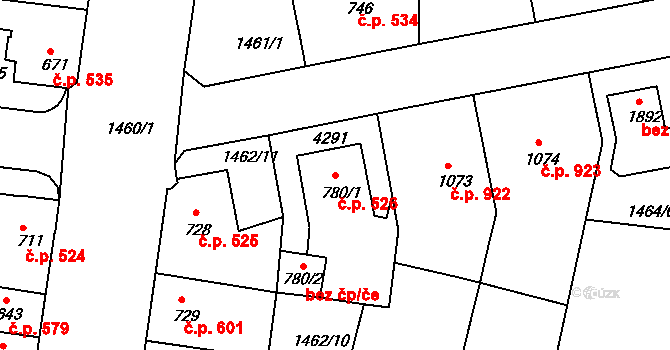 Moravské Budějovice 526 na parcele st. 780/1 v KÚ Moravské Budějovice, Katastrální mapa