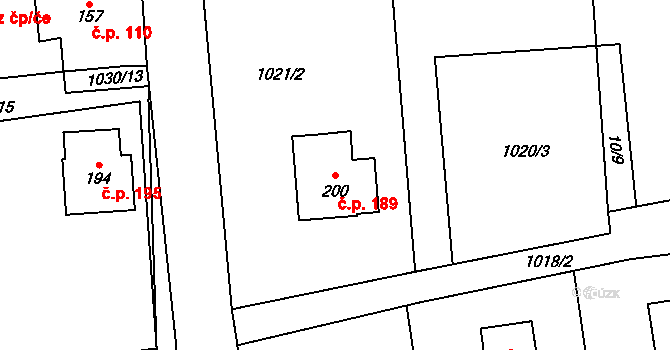 Těchlovice 189 na parcele st. 200 v KÚ Těchlovice nad Labem, Katastrální mapa
