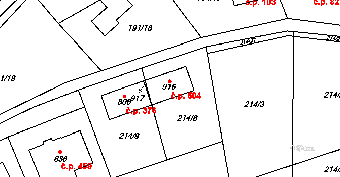 Černý Vůl 504, Statenice na parcele st. 916 v KÚ Statenice, Katastrální mapa