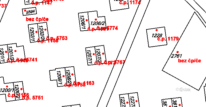 Zlín 5767 na parcele st. 1207/2 v KÚ Zlín, Katastrální mapa