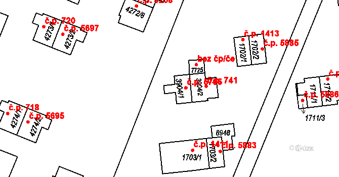 Zlín 5705 na parcele st. 3904/1 v KÚ Zlín, Katastrální mapa