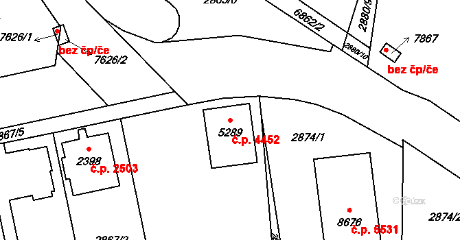 Zlín 4452 na parcele st. 5289 v KÚ Zlín, Katastrální mapa
