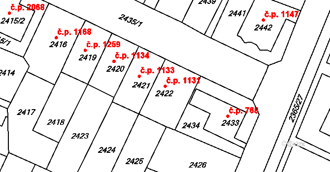 Předměstí 1131, Litoměřice na parcele st. 2422 v KÚ Litoměřice, Katastrální mapa