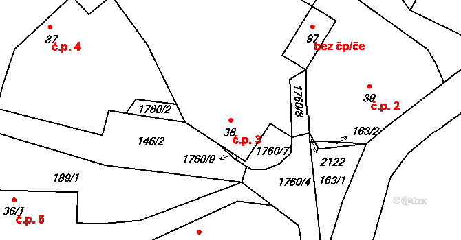 Semtínek 3, Olbramovice na parcele st. 38 v KÚ Olbramovice u Votic, Katastrální mapa