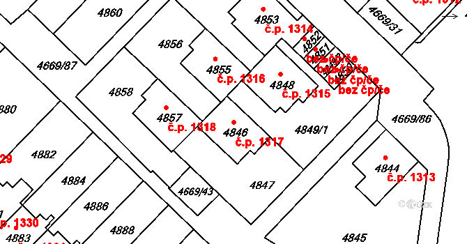 Žďár nad Sázavou 7 1317, Žďár nad Sázavou na parcele st. 4846 v KÚ Město Žďár, Katastrální mapa