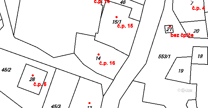 Milíkov 16, Černá na parcele st. 14 v KÚ Milíkov, Katastrální mapa
