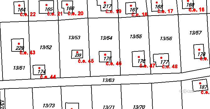 Mechová 46, Lipová na parcele st. 175 v KÚ Mechová, Katastrální mapa