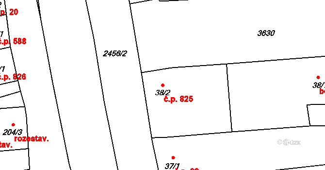 Tlumačov 825 na parcele st. 38/2 v KÚ Tlumačov na Moravě, Katastrální mapa