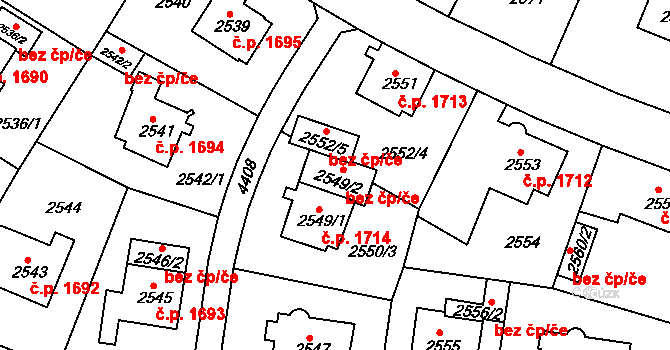 Teplice 39138623 na parcele st. 2549/2 v KÚ Teplice, Katastrální mapa