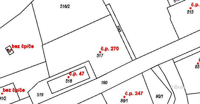 Březnice 270 na parcele st. 517 v KÚ Březnice u Zlína, Katastrální mapa