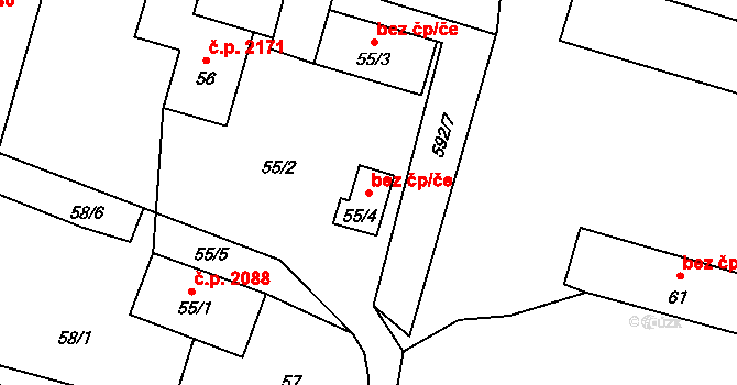 Rožnov pod Radhoštěm 41689623 na parcele st. 55/4 v KÚ Hážovice, Katastrální mapa
