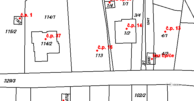 Vrbka 15, Služovice na parcele st. 113 v KÚ Vrbka u Opavy, Katastrální mapa