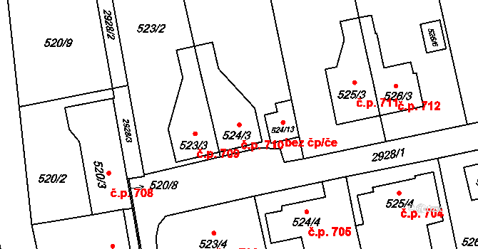 Kylešovice 710, Opava na parcele st. 524/3 v KÚ Kylešovice, Katastrální mapa