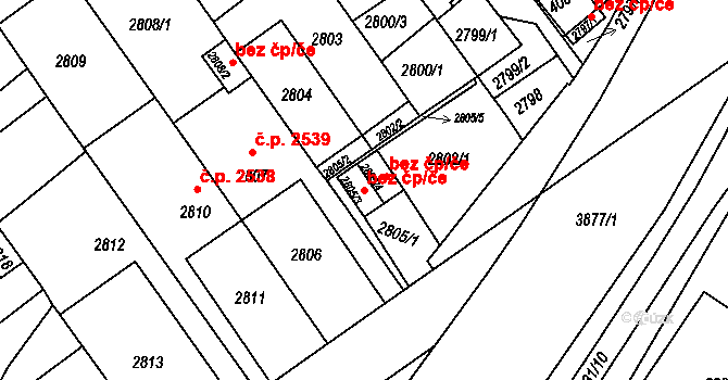 Chomutov 45039623 na parcele st. 2805/3 v KÚ Chomutov II, Katastrální mapa