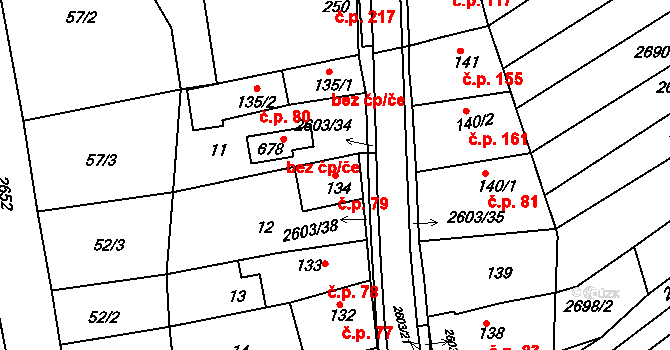 Břestek 79 na parcele st. 134 v KÚ Břestek, Katastrální mapa