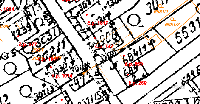 Strání 569 na parcele st. 684/1 v KÚ Strání, Katastrální mapa