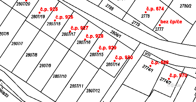 Nivnice 929 na parcele st. 2807/15 v KÚ Nivnice, Katastrální mapa