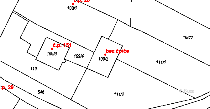 Libišany 49767623 na parcele st. 109/2 v KÚ Libišany, Katastrální mapa