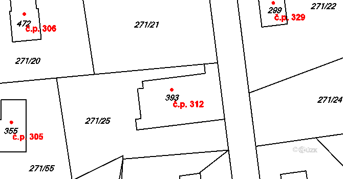 Minkovice 312, Šimonovice na parcele st. 393 v KÚ Minkovice, Katastrální mapa