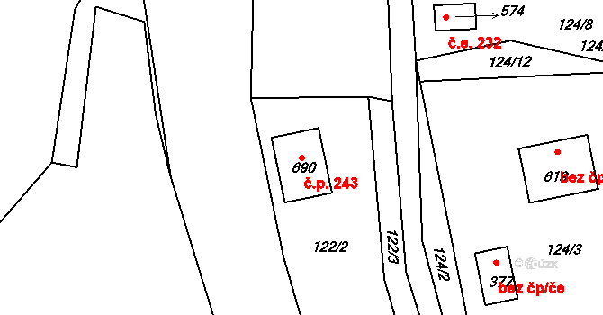 Kamýk nad Vltavou 243 na parcele st. 690 v KÚ Kamýk nad Vltavou, Katastrální mapa