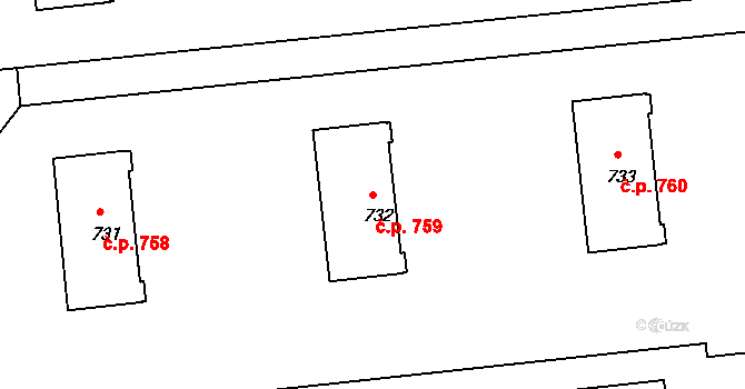 Milevsko 759 na parcele st. 732 v KÚ Milevsko, Katastrální mapa