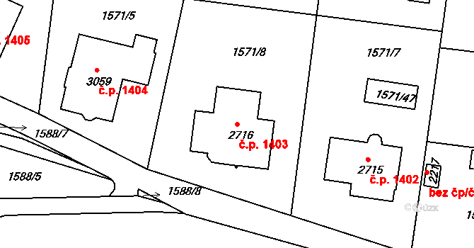 Milevsko 1403 na parcele st. 2716 v KÚ Milevsko, Katastrální mapa