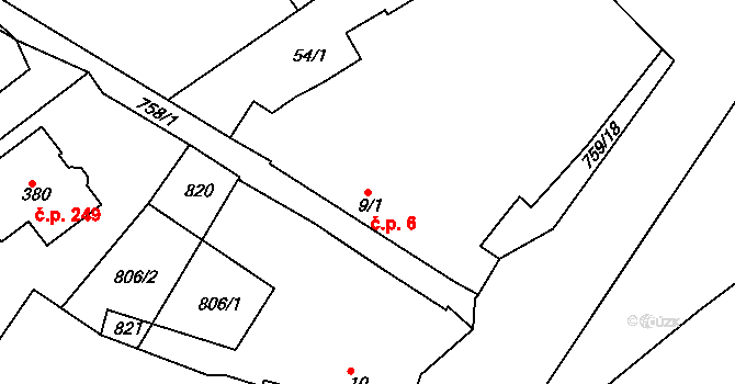 Mlékojedy 6, Neratovice na parcele st. 9/1 v KÚ Mlékojedy u Neratovic, Katastrální mapa