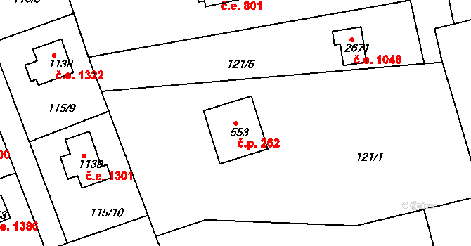 Rajchardov 262, Hradištko na parcele st. 553 v KÚ Hradištko pod Medníkem, Katastrální mapa