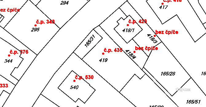 Rudná 435 na parcele st. 419 v KÚ Dušníky u Rudné, Katastrální mapa