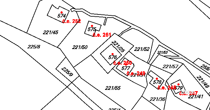 Černolice 250 na parcele st. 576 v KÚ Černolice, Katastrální mapa