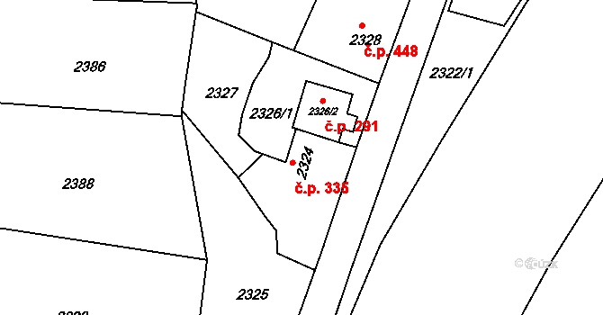 Veselí nad Lužnicí I 335, Veselí nad Lužnicí na parcele st. 2324 v KÚ Veselí nad Lužnicí, Katastrální mapa